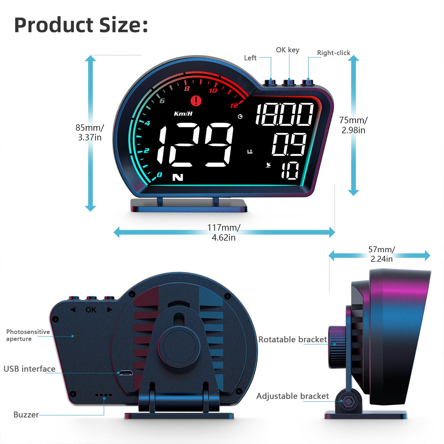 G16 Head Up Display Auto Speedometer Digital Odometer Alarm Reminder GPS HUD Gauge