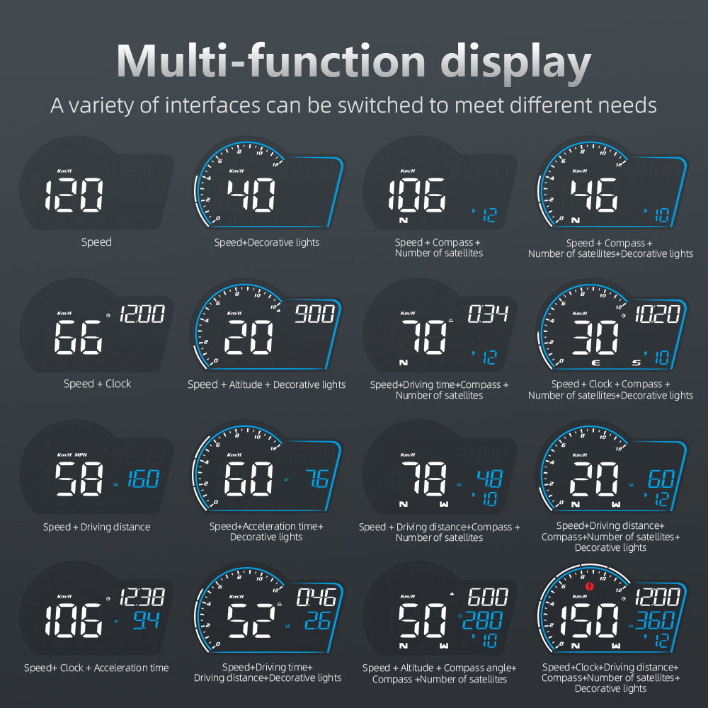G16 Head Up Display Auto Speedometer Digital Odometer Alarm Reminder GPS HUD Gauge