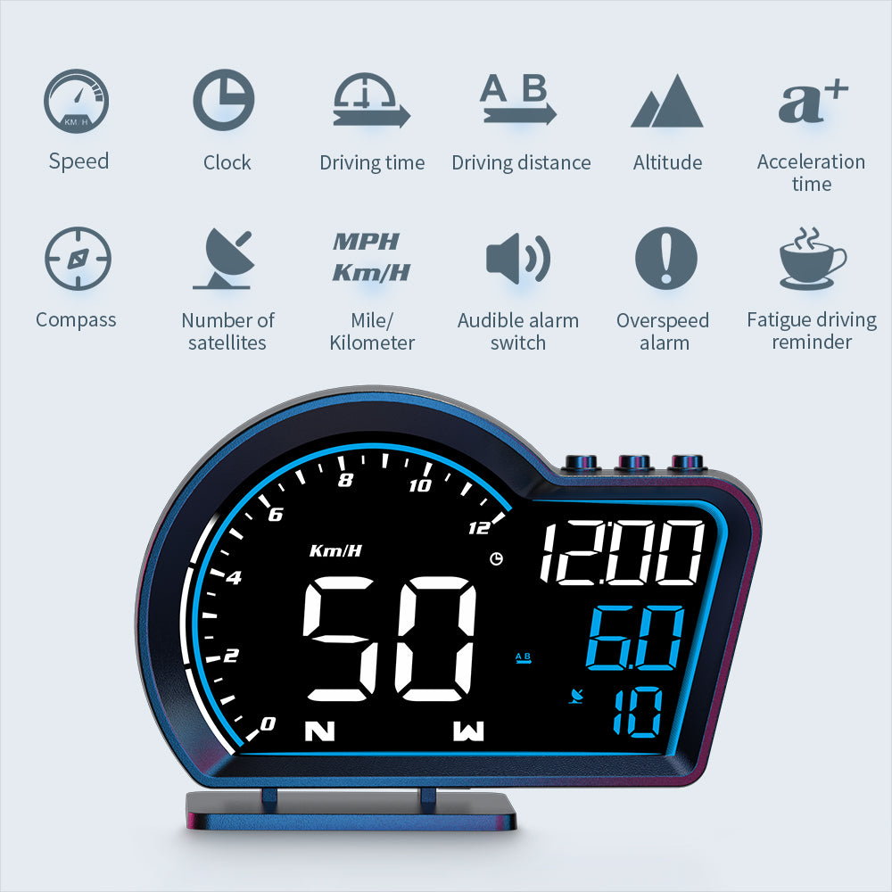G16 Head Up Display Auto Speedometer Digital Odometer Alarm Reminder GPS HUD Gauge