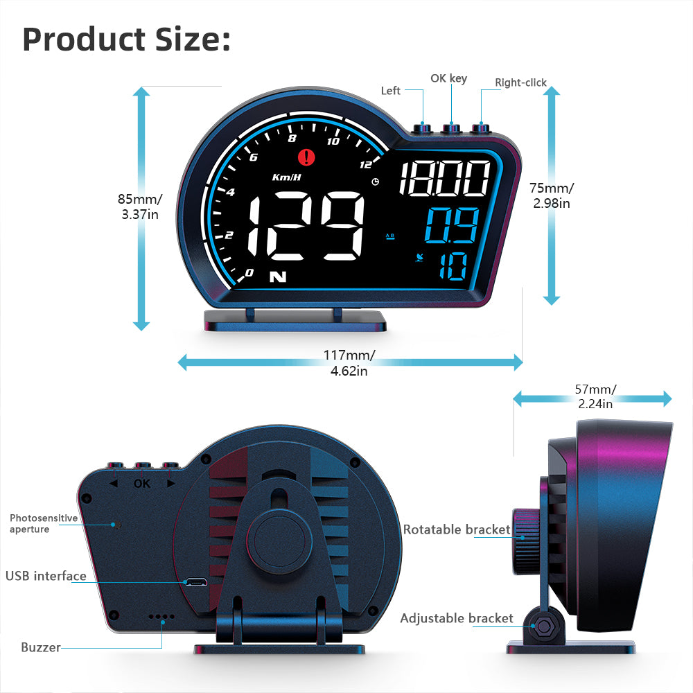 G16 Head Up Display Auto Speedometer Digital Odometer Alarm Reminder GPS HUD Gauge
