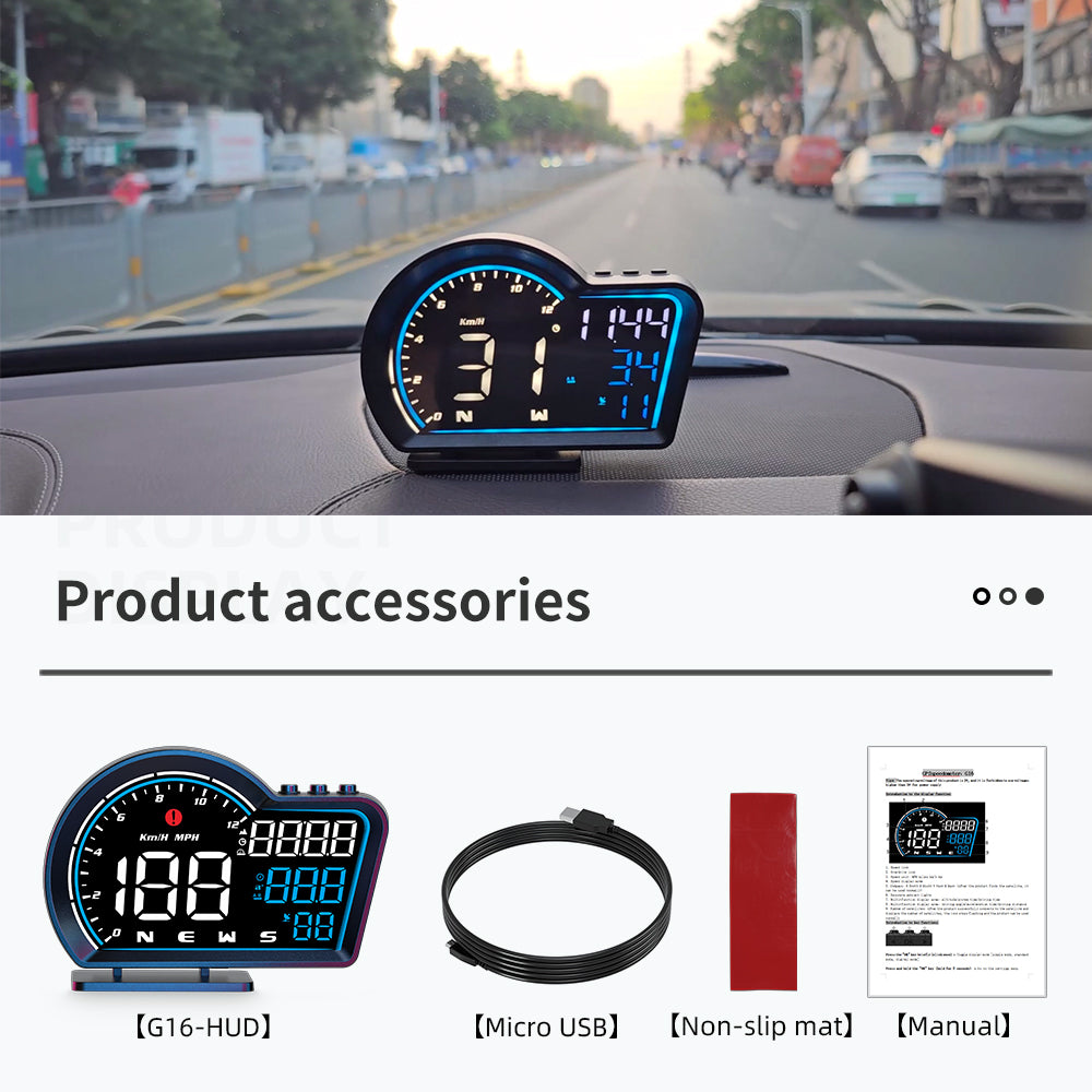 G16 Head Up Display Auto Speedometer Digital Odometer Alarm Reminder GPS HUD Gauge