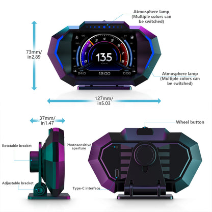 P24 Car Head Up Display OBD + GPS HUD On Board Computer Digital Speedometer with Ambient Light