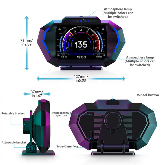 P24 Car Head Up Display OBD + GPS HUD On Board Computer Digital Speedometer with Ambient Light