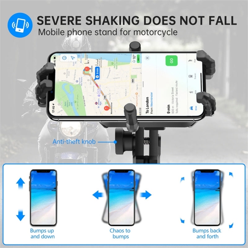 360 Degree Rotation Motorcycle Rearview Mirror Mount Mobile Phone Holder with Anti-theft Knob