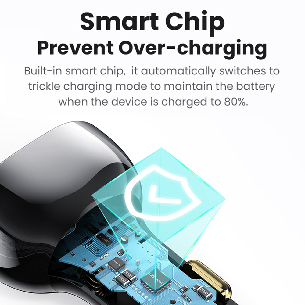 USAMS US-CC193 C37 60W Fast Charging Car Charger Type-C + USB Dual Port Charger with PD 30W Cable for iPhone