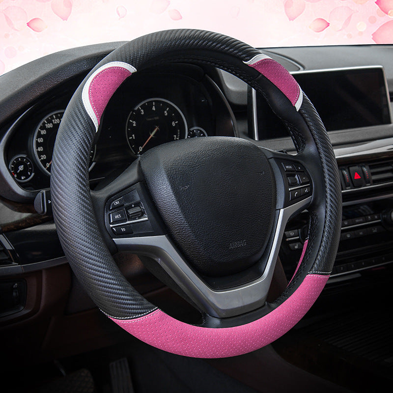 38cm Round Cute Rabbit Women Car Steering Wheel Cover Artificial Leather Anti-skid Steering Wheel Sleeve