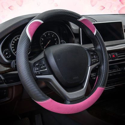 38cm Round Cute Rabbit Women Car Steering Wheel Cover Artificial Leather Anti-skid Steering Wheel Sleeve