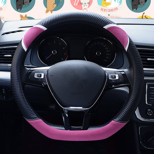 38cm D-shape Cute Rabbit Design Women Car Steering Wheel Cover Artificial Leather Anti-skid Sleeve