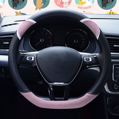 38cm D-shape Cute Rabbit Design Women Car Steering Wheel Cover Artificial Leather Anti-skid Sleeve