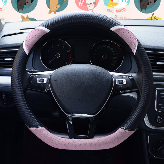 38cm D-shape Cute Rabbit Design Women Car Steering Wheel Cover Artificial Leather Anti-skid Sleeve