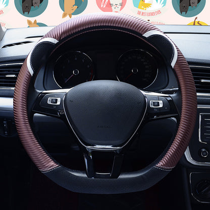 38cm D-shape Cute Rabbit Design Women Car Steering Wheel Cover Artificial Leather Anti-skid Sleeve