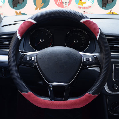 38cm D-shape Cute Rabbit Design Women Car Steering Wheel Cover Artificial Leather Anti-skid Sleeve