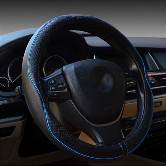 Universal 38cm Car Steering Wheel Cover Embossing Genuine Cow Leather Wheel Sleeve Protector, Round Type