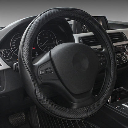 Universal 38cm Car Steering Wheel Cover Embossing Genuine Cow Leather Wheel Sleeve Protector, Round Type