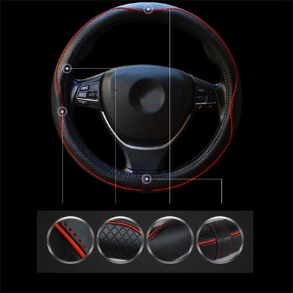 Universal 38cm Car Steering Wheel Cover Embossing Genuine Cow Leather Wheel Sleeve Protector, Round Type