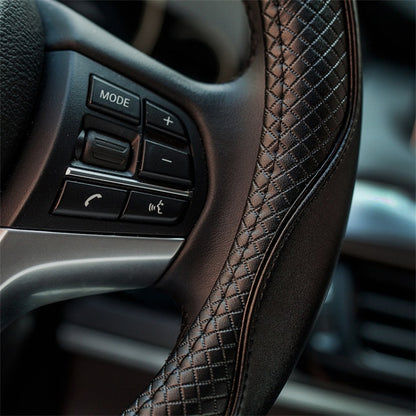 Universal 38cm Car Steering Wheel Cover Embossing Genuine Cow Leather Wheel Sleeve Protector, Round Type