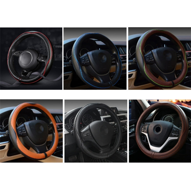 Universal 38cm Car Steering Wheel Cover Embossing Genuine Cow Leather Wheel Sleeve Protector, Round Type