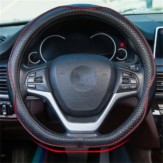 38cm Anti-Slip Embossing Genuine Cow Leather Car Steering Wheel Cover, D Type