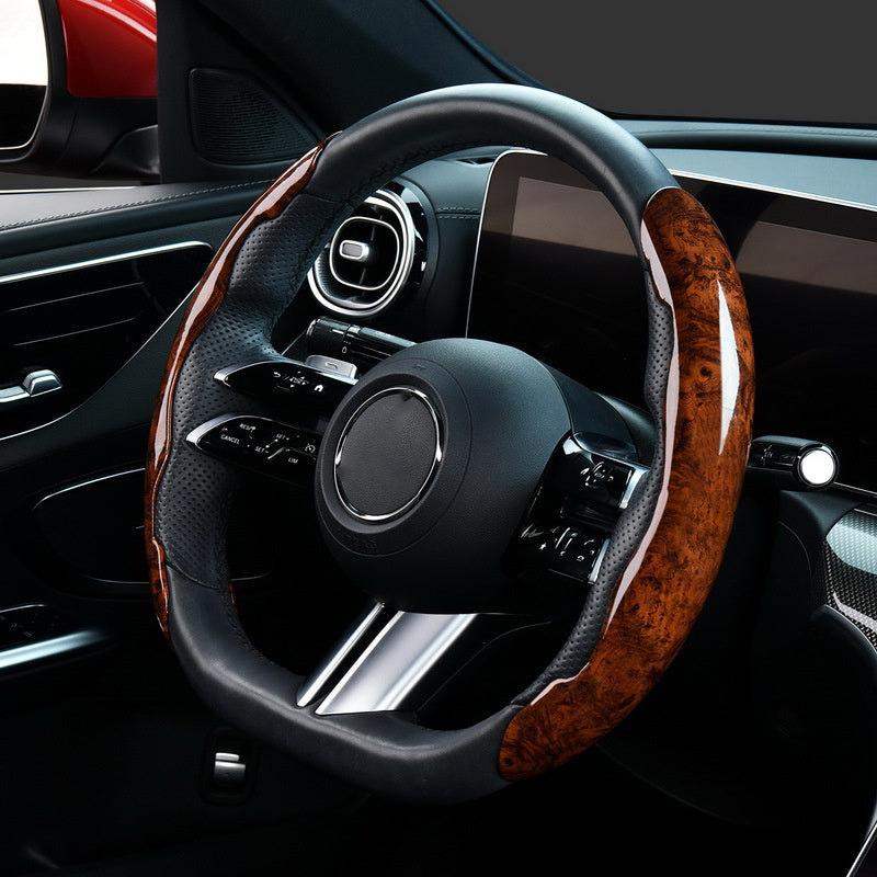 38cm Car Steering Wheel Cover PVC Mahogany Wood Effect Snap-in Type Wheel Sleeve Protector