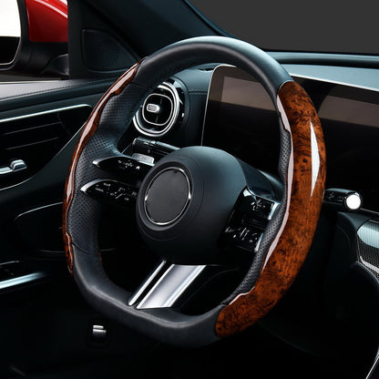 38cm Car Steering Wheel Cover PVC Mahogany Wood Effect Snap-in Type Wheel Sleeve Protector