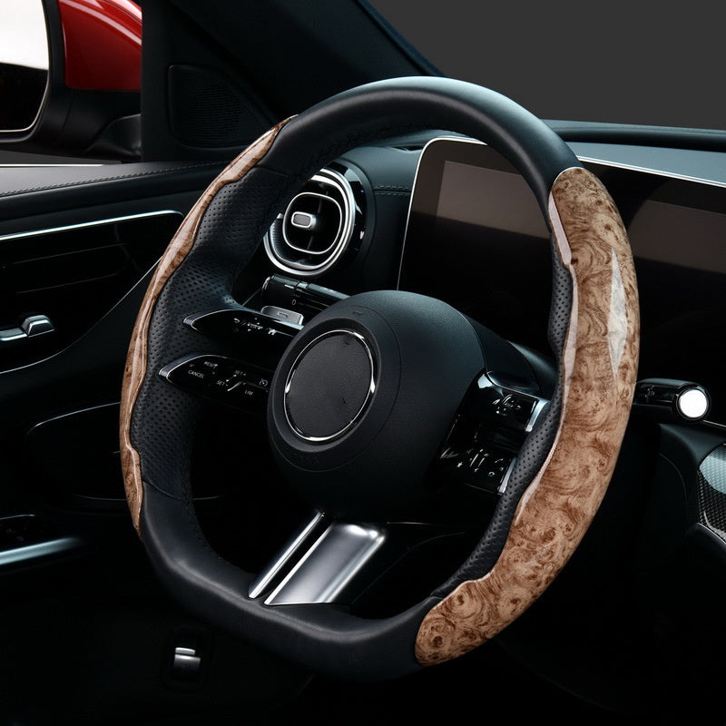 38cm Car Steering Wheel Cover PVC Mahogany Wood Effect Snap-in Type Wheel Sleeve Protector