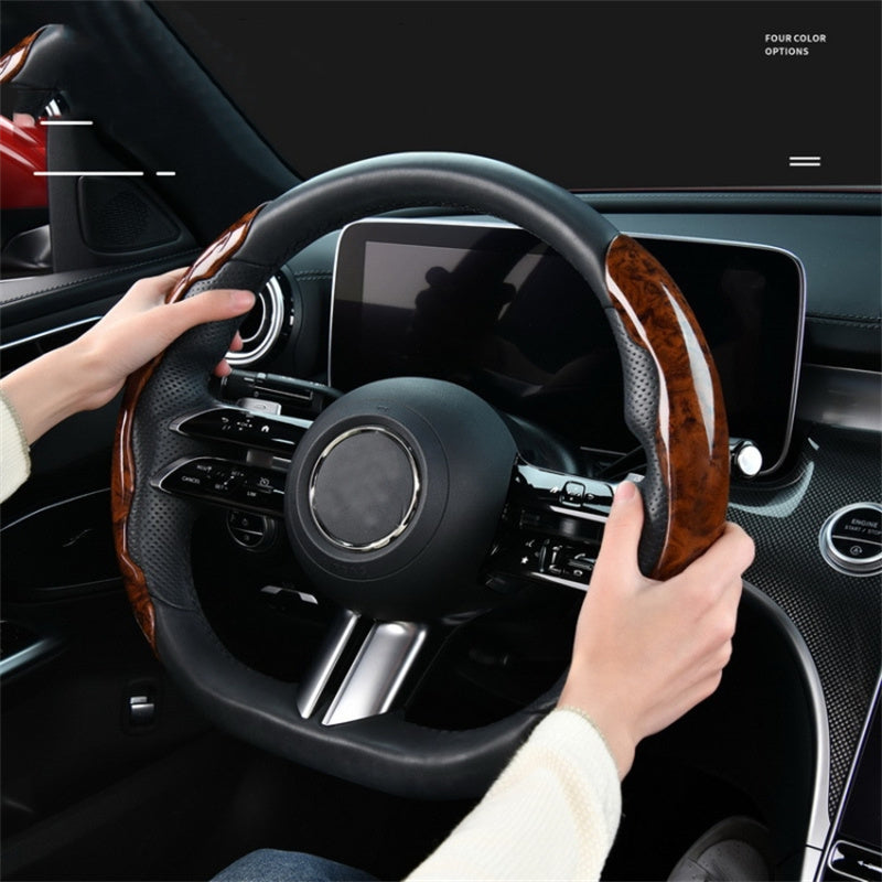 38cm Car Steering Wheel Cover PVC Mahogany Wood Effect Snap-in Type Wheel Sleeve Protector