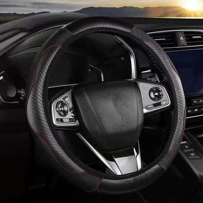 38cm Carbon Fiber Texture Car Steering Wheel Cover Leather Anti-skid Steering Wheel Sleeve