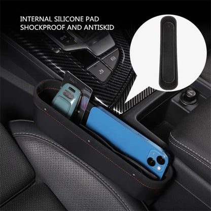 Multifunctional Car Seat Gap Storage Box ABS+PU Leather Organizer for Wallet Phone Coins Keys (Front Passenger Side)