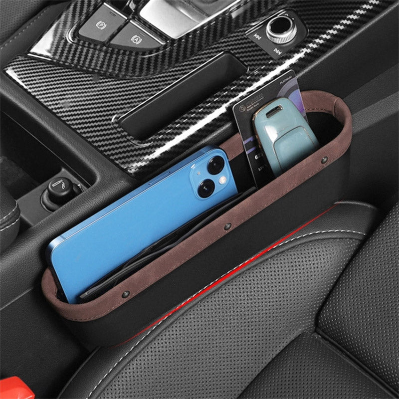 Multifunctional Car Seat Gap Storage Box ABS+PU Leather Organizer for Wallet Phone Coins Keys (Front Passenger Side)