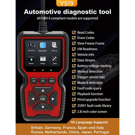 V519 2.8-inch Car Fault Diagnostic Instrument Engine Fault Reading Data Diagnostic Detector Tool