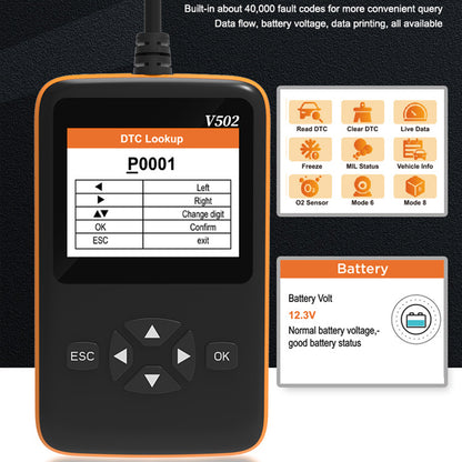 V502 9V-36V Car Fault Code Reader ELM327 OBD2 Automobile Vehicle Engine Diagnostic Tool
