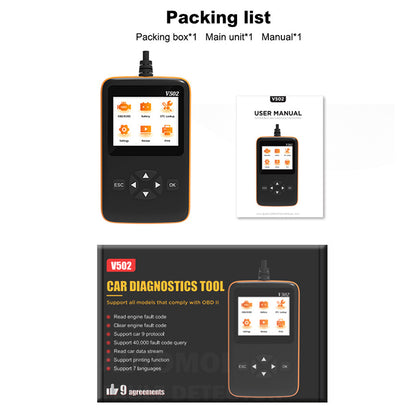 V502 9V-36V Car Fault Code Reader ELM327 OBD2 Automobile Vehicle Engine Diagnostic Tool