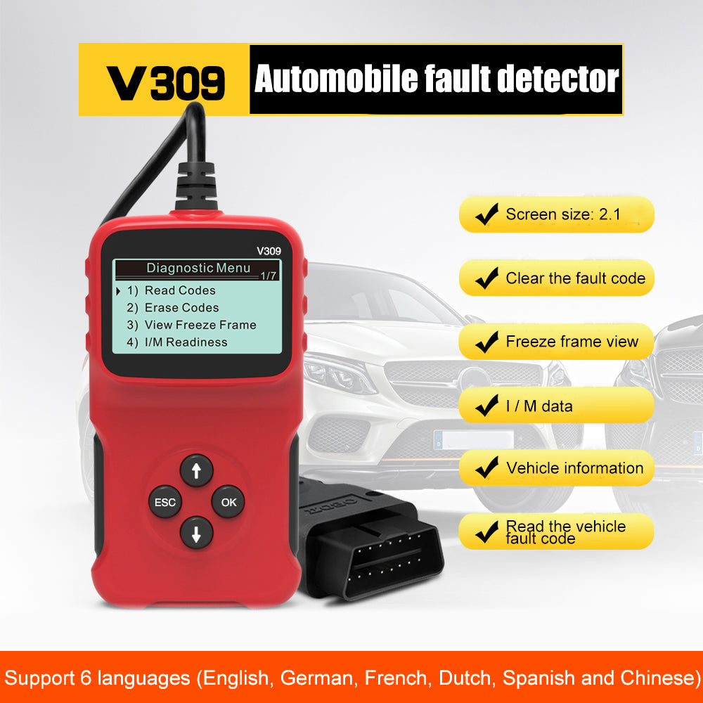 V309 Car Engine Scanner OBD2 ELM327 Vehicle Code Reader Diagnostic Analyzer Support Multiple Languages