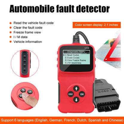 V309 Car Engine Scanner OBD2 ELM327 Vehicle Code Reader Diagnostic Analyzer Support Multiple Languages