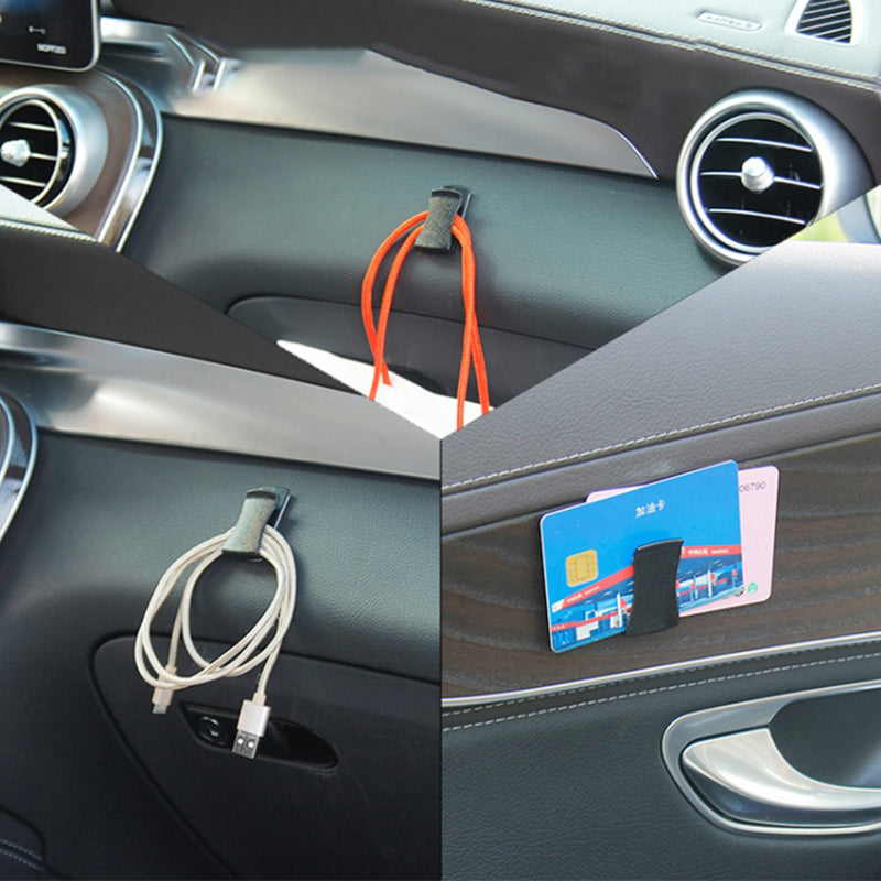 2Pcs Adhesive Car Interior Leather Texture PC Mini Hooks Card Glasses Holder Cable Organizer
