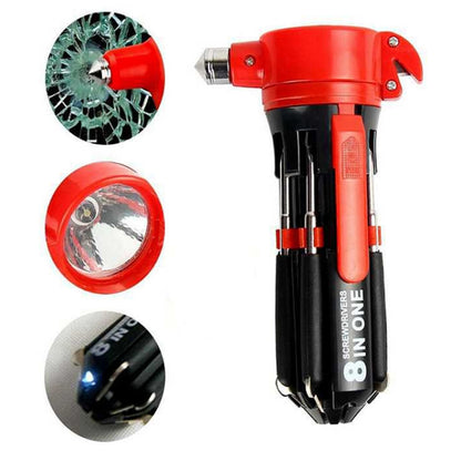 8 in 1 Car Safety Hammer with Seat Belt Cutter Multifunctional Screwdrivers Car Tools with LED Light