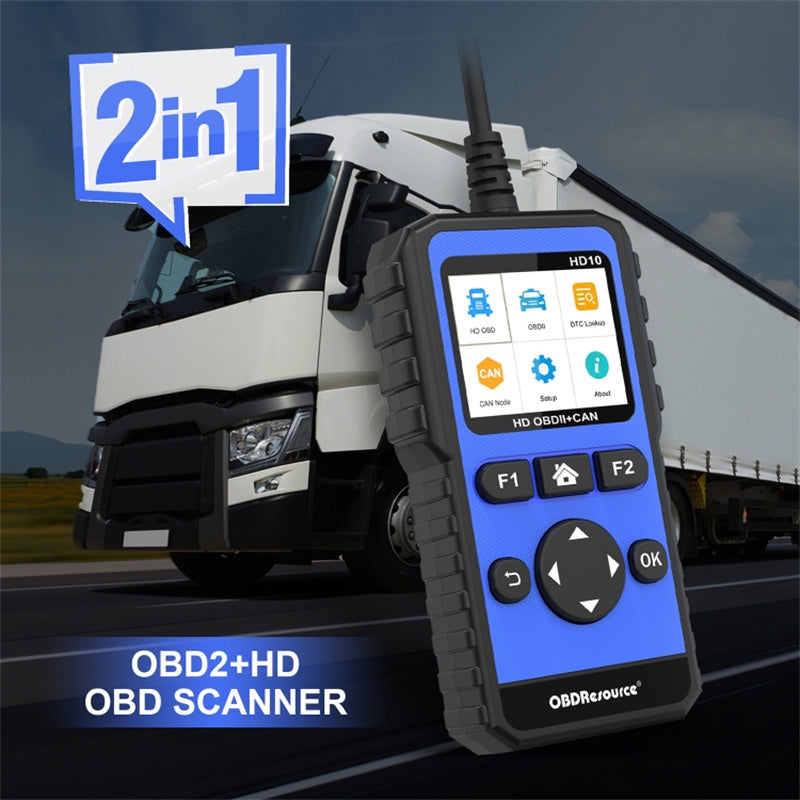 OBDRESOURCE HD10 Heavy Duty Truck & Car 2 in 1 Code Reader Universal Vehicle Diagnostic Tools