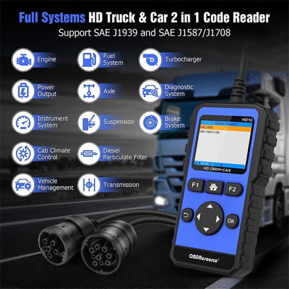 OBDRESOURCE HD10 Heavy Duty Truck & Car 2 in 1 Code Reader Universal Vehicle Diagnostic Tools