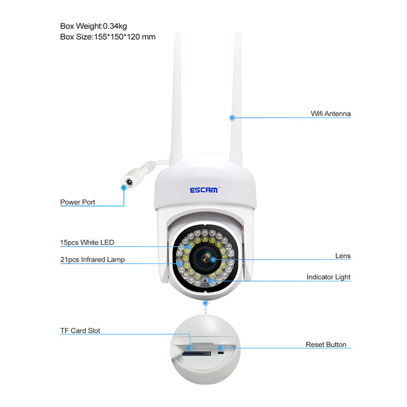 ESCAM PVR007 H.265 3MP HD Full Color Camera Night Vision Motion Detection IP Camera Sound Alarm 128G WiFi Camera