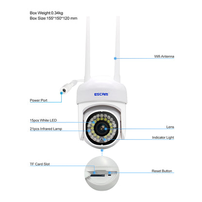 ESCAM PVR007 H.265 3MP HD Full Color Camera Night Vision Motion Detection IP Camera Sound Alarm 128G WiFi Camera
