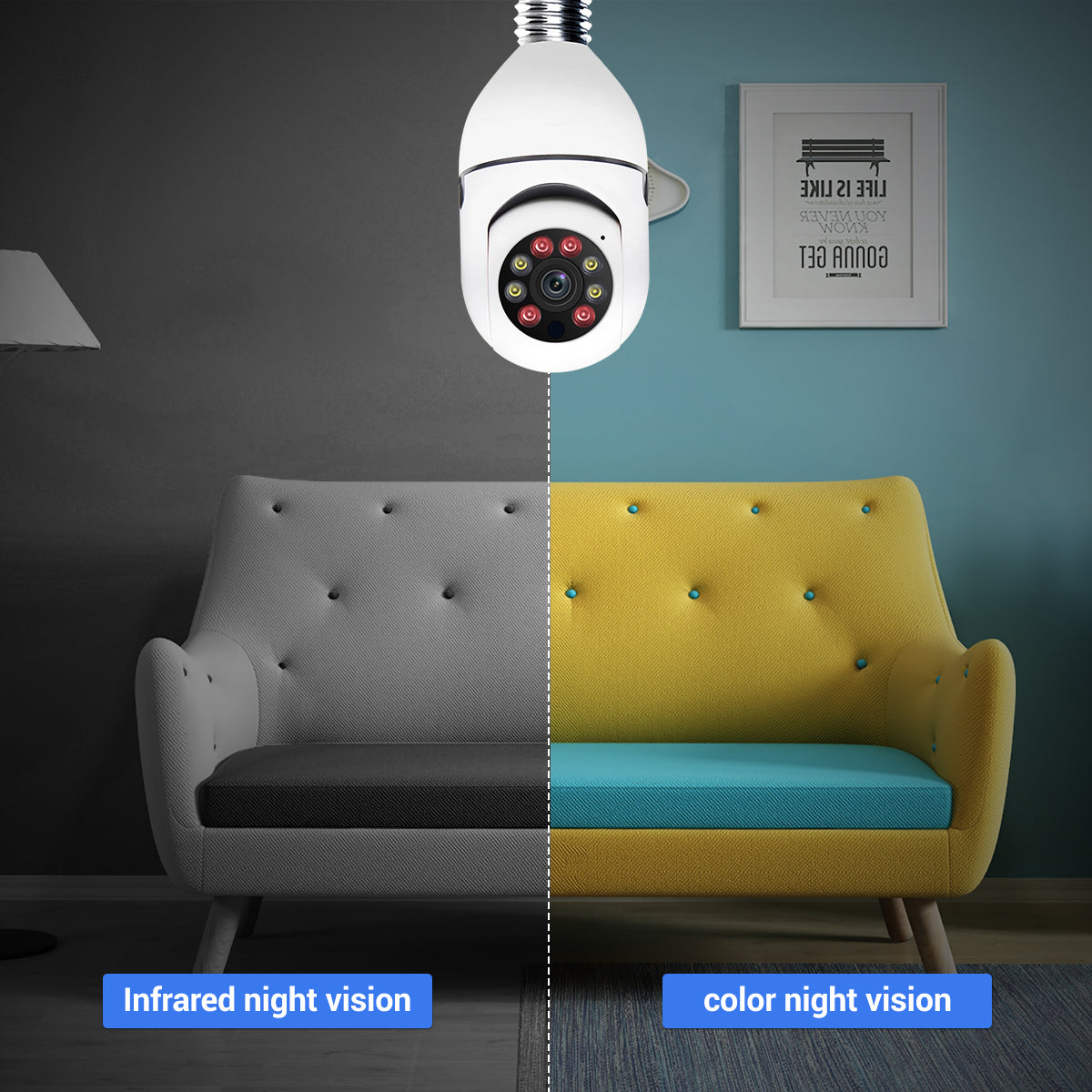 ESCAM E27 4MP 2K Wireless WiFi Camera Motion Detection Two-Way Voice Smart Dual Light Night Vision Camera Support Alexa Google