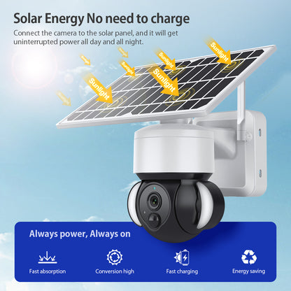 S518 Solar Battery Powered Floodlight PTZ Camera Outdoor Low Power 3MP WiFi Camera, Black Light Full-Color