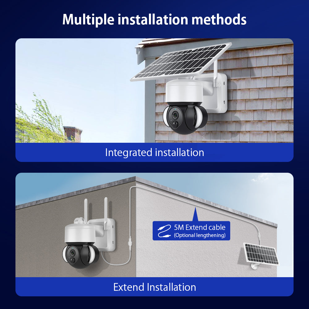 S518 Solar Battery Powered Floodlight PTZ Camera Outdoor Low Power 3MP WiFi Camera, Black Light Full-Color