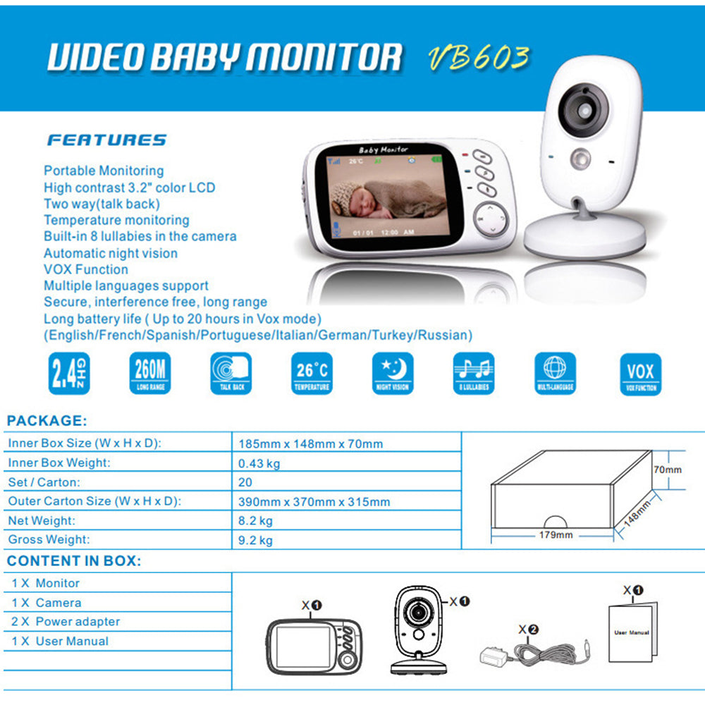 3.2 inch TFT LCD Screen Wireless Baby Care Monitor Camera Indoor Home Two Way Audio HD Camera