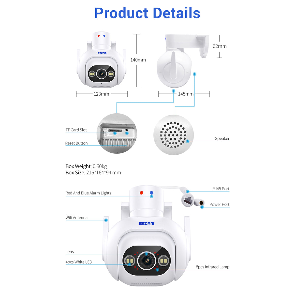 ESCAM PT304 4MP Human Detection Motion Camera WiFi Blue / Red Light Sound Alarm Smart Dual Light Night Vision H.265 Camera