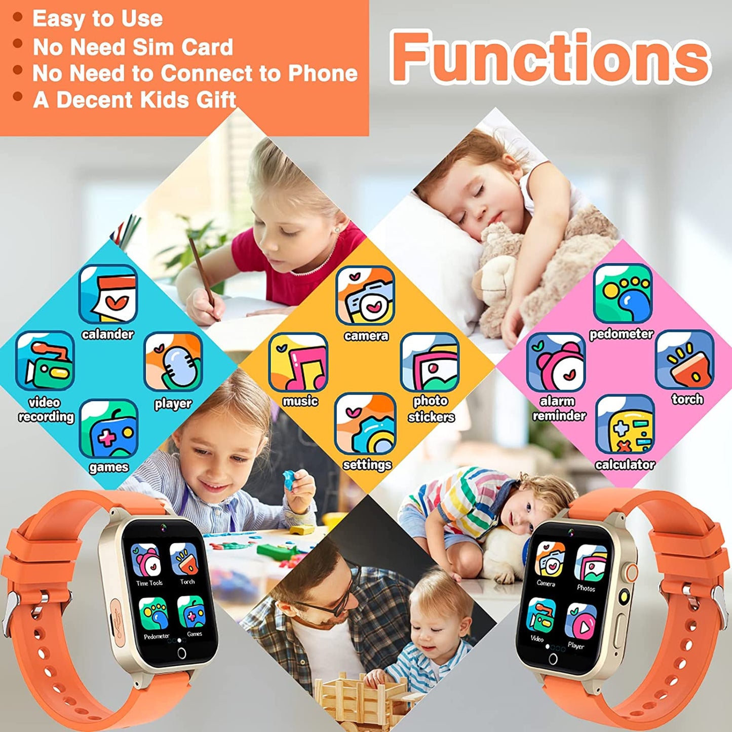 X33 Kids Camera Pedometer Music Game Smart Watch Student Smart Bracelet with Built-in 26 Puzzle Games