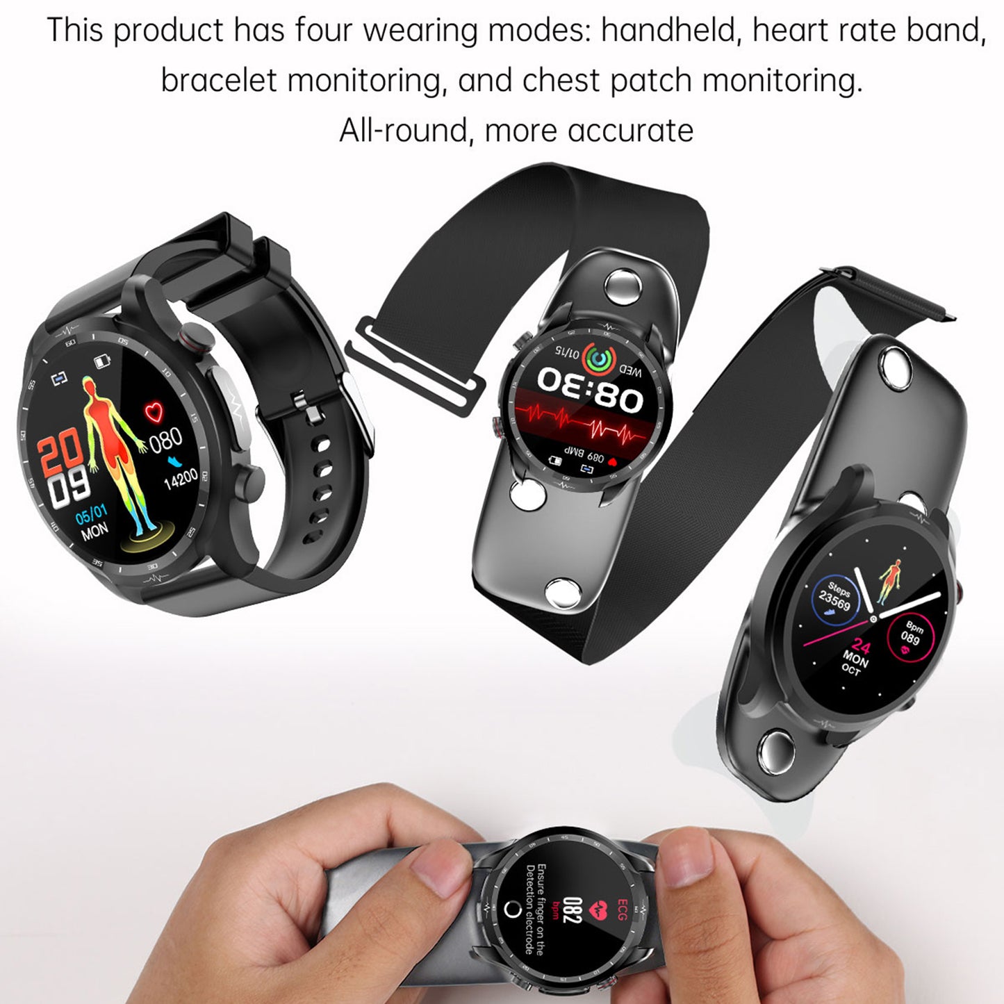 E430 1.39 Smart Bracelet ECG+PPG Health Watch with Blood Oxygen, Temperature, Heart Rate Monitoring, Leather Strap