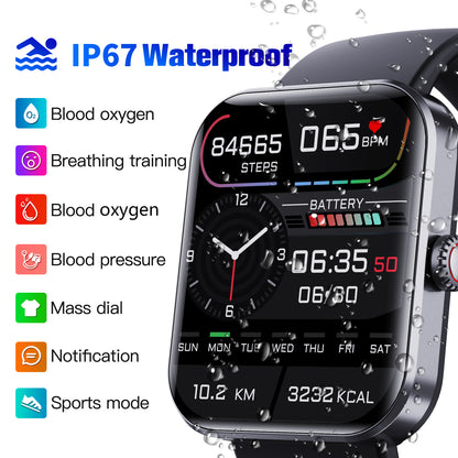 F57L 1.91 Smart Watch Waterproof Sports Bracelet with Blood Glucose, Heart Rate, Blood Oxygen, Temperature Detection