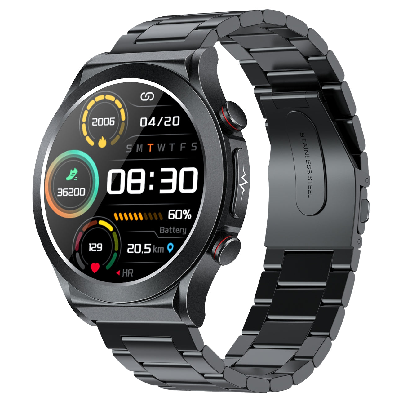 TK21P ECG Pulse Physiotherapy Blood Sugar Monitor Smart Watch IP67 Waterproof Sports Bracelet, Steel Strap