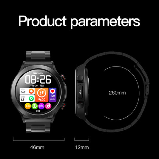 TK21P ECG Pulse Physiotherapy Blood Sugar Monitor Smart Watch IP67 Waterproof Sports Bracelet, Steel Strap